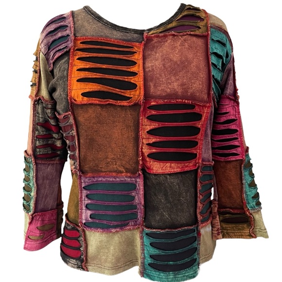 Rising International Boho Multicolor Patchwork Pullover Sweater Sz: L - Picture 1 of 7